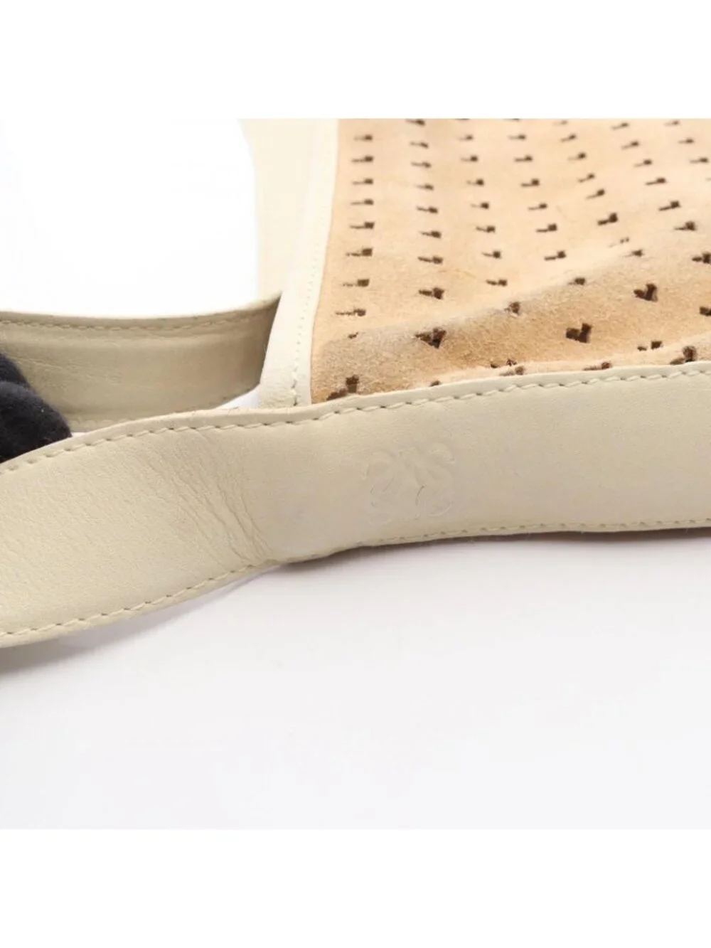 Loewe Shoulder Bag Perforated Brown Ivory Suede Leather Anagram